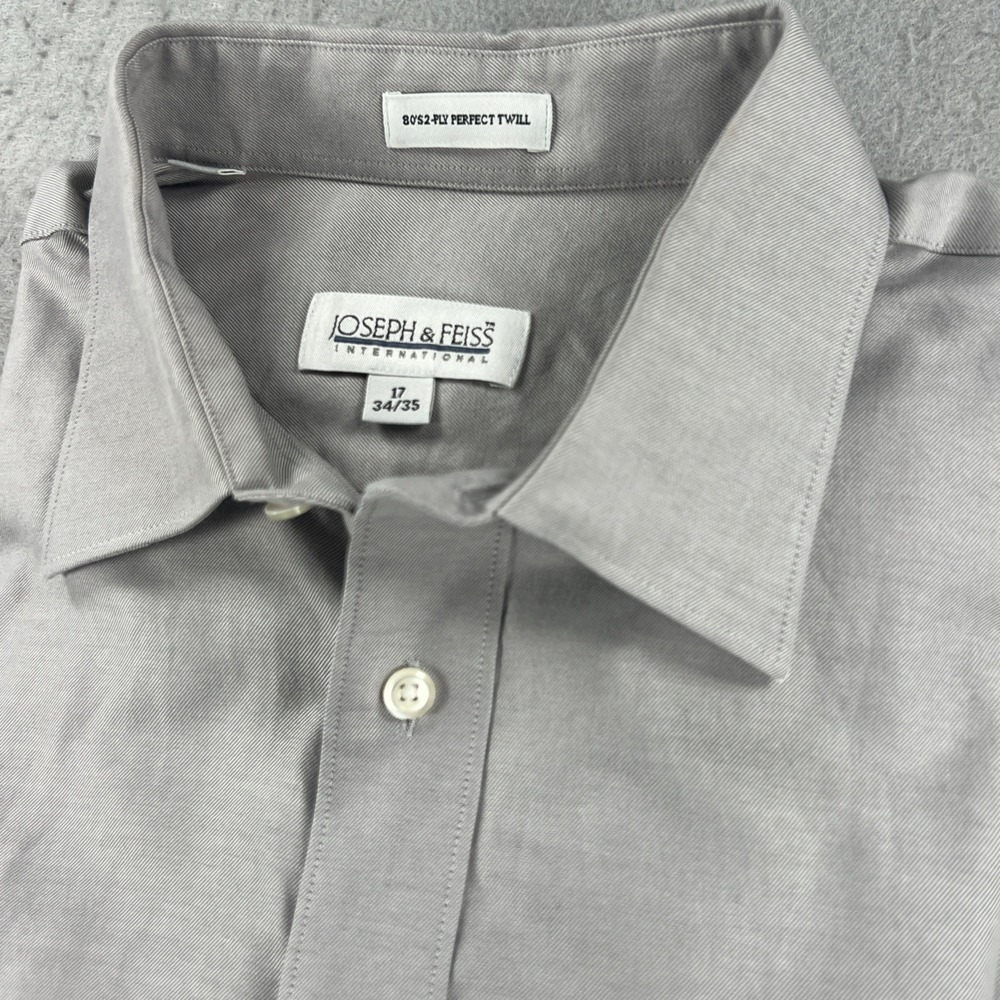 Joseph & Feiss Mens 17 34/35 Gray 80's 2 Ply Perfect Twill Shirt 100% Cotton